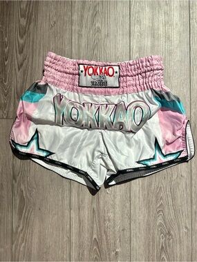 Authentic YOKKAO Muay Thai Boxing Shorts - Pink/Blue/White